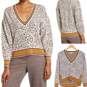 Veronica Beard Ronja Animal Print Merino Wool Blend Pullover Sweater Size Small